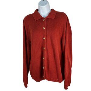 Christopher & Banks Red Button-Up Sweater Large Ramie Cotton Blend Womens Knit